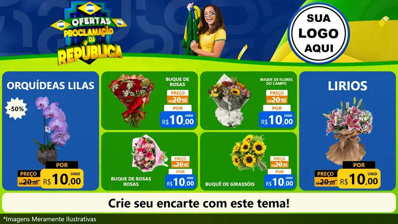 Modelo de TV para TV Horizontal com o tema Ofertas Proclamação da República para Floricultura e jardim