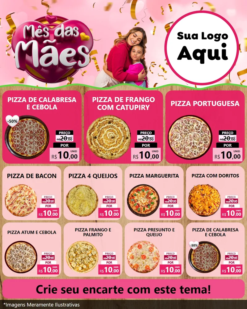 Modelo de Rede Social para Feed Instagram com o tema Mês das Mães para Pizzaria