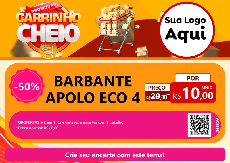 Modelo de Cartaz para Cartaz A4 Horizontal com o tema Promoção carrinho cheio para Armarinho e Aviamentos