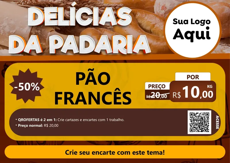 Modelo de Cartaz para Cartaz A4 Horizontal com o tema Delícias da padaria para Padaria