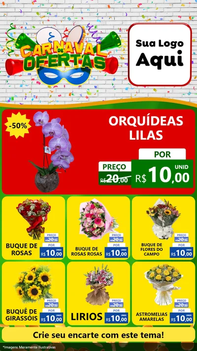 Modelo de Rede Social para Stories com o tema Carnaval de Ofertas para Floricultura e jardim