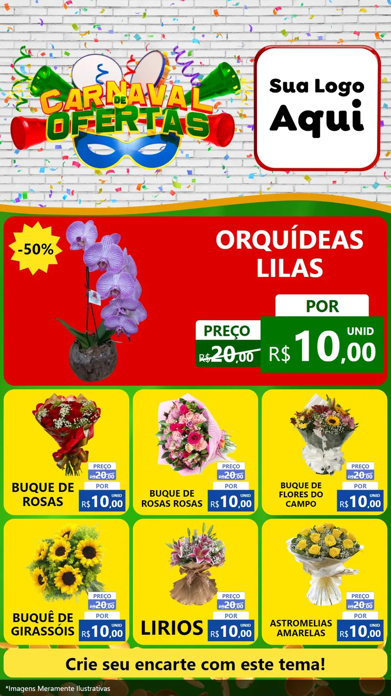 Modelo de Rede Social para Stories com o tema Carnaval de Ofertas para Floricultura e jardim