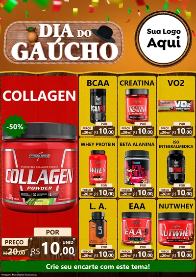 Modelo de Encarte para Encarte A4 Vertical com o tema Dia do Gaúcho para Suplementos alimentares
