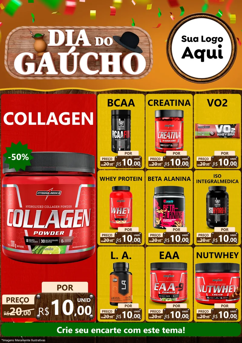 Modelo de Encarte para Encarte A4 Vertical com o tema Dia do Gaúcho para Suplementos alimentares