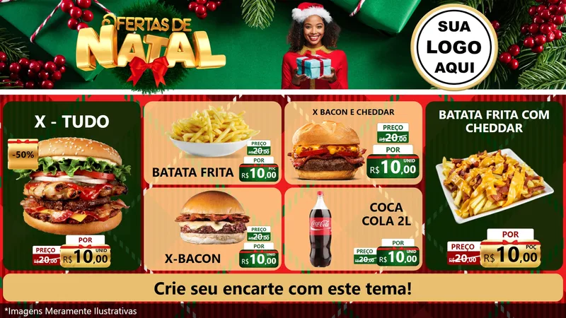 Modelo de TV para TV Horizontal com o tema Ofertas de Natal para Hamburgueria