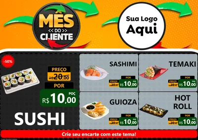 Modelo de Encarte para Encarte A4 Horizontal com o tema Mês do Cliente para Comida japonesa