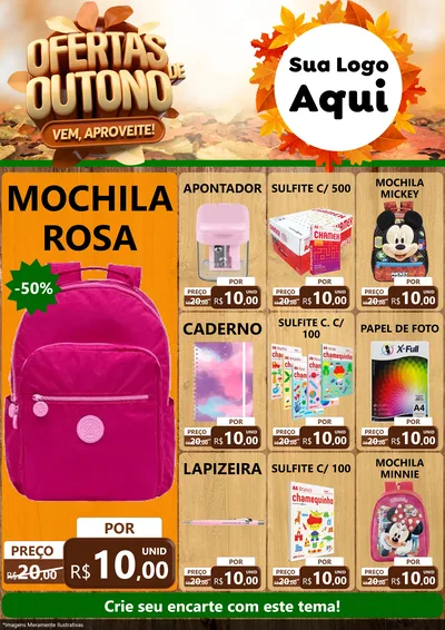 Modelo de Encarte para Encarte A4 Vertical com o tema Ofertas de Outono - Vem, Aproveite! para Papelaria