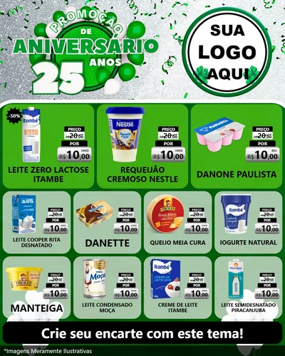 Modelo de Rede Social para Feed Instagram com o tema Promoção de Aniversário - 25 Anos para Frios e Laticínios