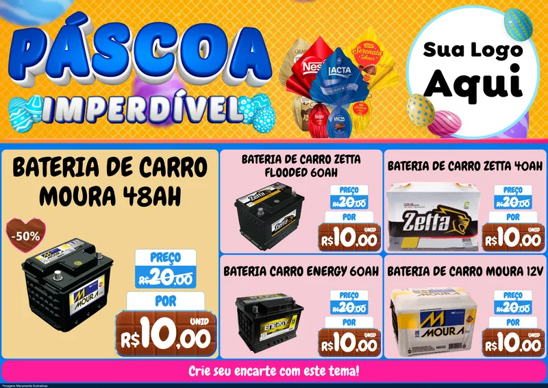 Modelo de Encarte para Encarte A4 Horizontal com o tema Páscoa Imperdível para Baterias Elétricas
