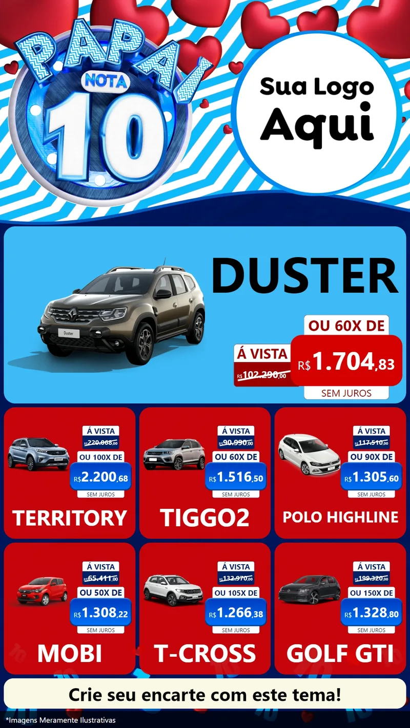 Modelo de Rede Social para Stories com o tema Papai Nota 10 para Concessionaria de Carros