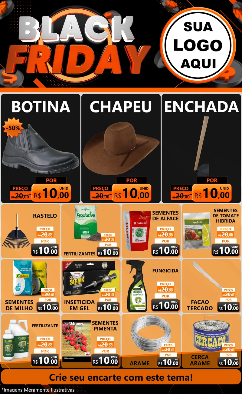 Modelo de Encarte para Encarte Grande com o tema Black Friday para Agropecuária