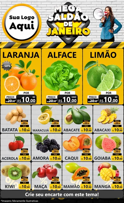Modelo de Encarte para Encarte Grande com o tema Mega Saldão de Janeiro para Hortifrúti