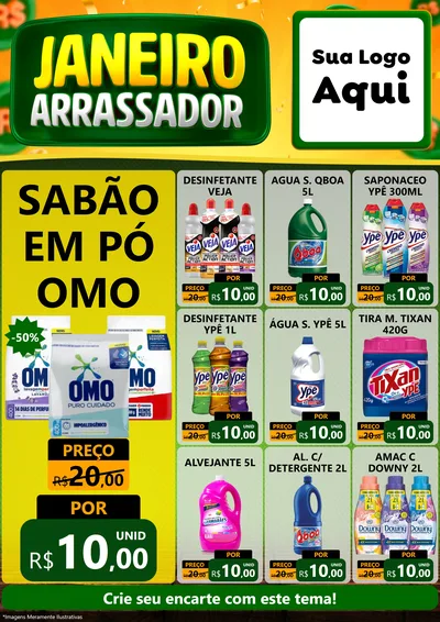 Modelo de Encarte para Encarte A4 Vertical com o tema Janeiro Arrasador para Produtos de Limpeza
