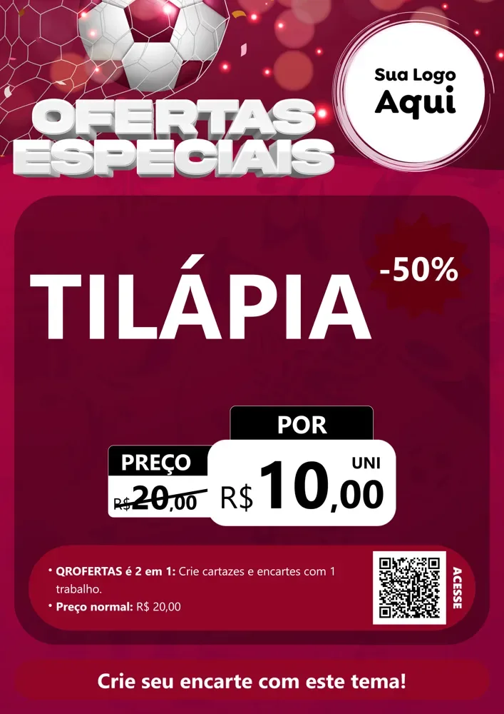 Modelo de Cartaz para Cartaz A4 Vertical com o tema Ofertas Especiais - Futebol para Peixaria