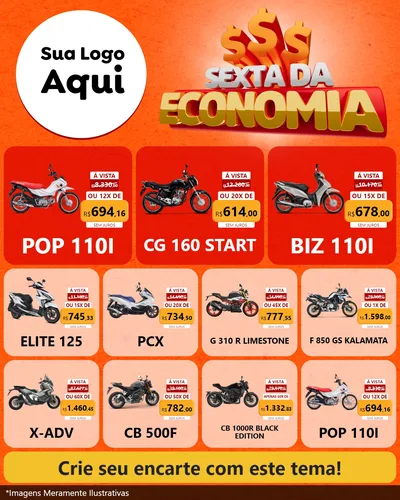 Modelo de Rede Social para Feed Instagram com o tema Sexta da Economia para Concessionaria de Motos