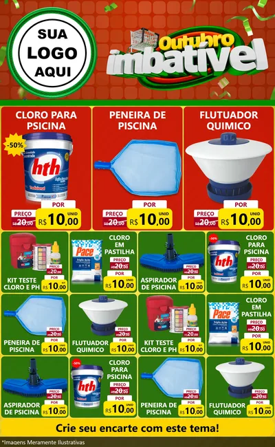 Modelo de Encarte para Encarte Grande com o tema Outubro Imbatível para Produtos para Piscina