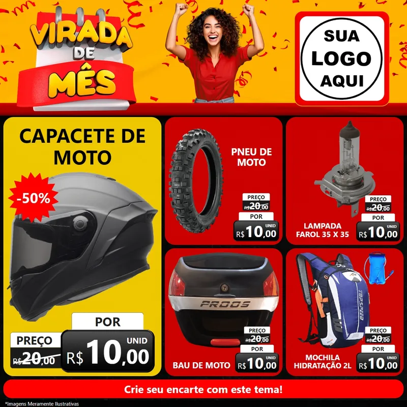 Modelo de Rede Social para Feed Facebook com o tema Virada de Mês para Moto peças