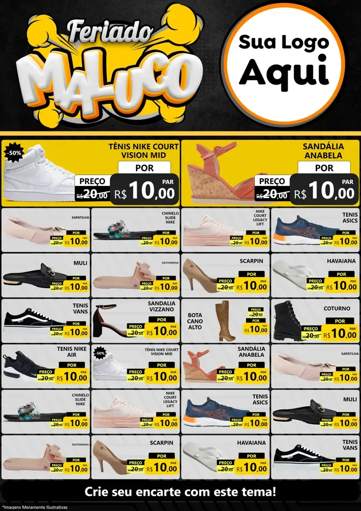 Modelo de Encarte para Encarte A4 Vertical com o tema Feriado Maluco para Calçados