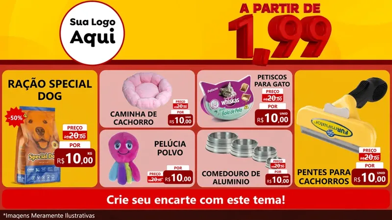 Modelo de TV para TV Horizontal com o tema A Partir de Um e Noventa e Nove - 1,99 para Pet Shop