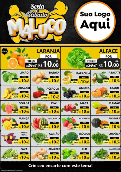 Modelo de Encarte para Encarte A4 Vertical com o tema Sexta e Sábado Maluco para Hortifrúti