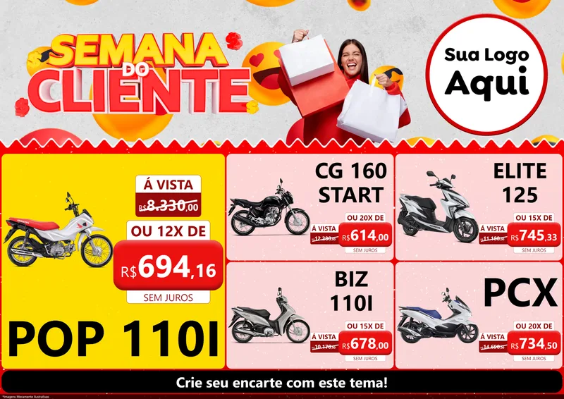 Modelo de Encarte para Encarte A4 Horizontal com o tema Semana do Cliente para Concessionaria de Motos