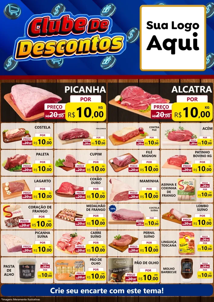 Modelo de Encarte para Encarte A4 Vertical com o tema Clube de Descontos para Açougue