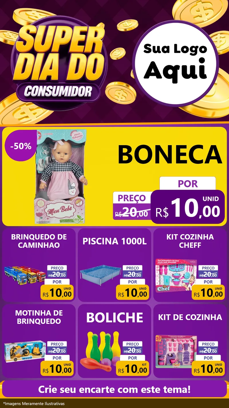 Modelo de Rede Social para Stories com o tema Super Dia do Consumidor para Brinquedos