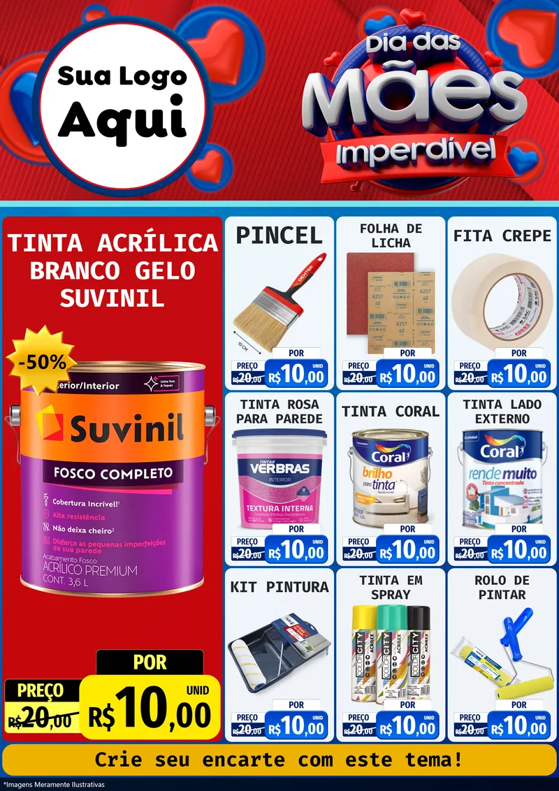 Modelo de Encarte para Encarte A4 Vertical com o tema Dia Das Mães Imperdível para Tintas e Ferramentas