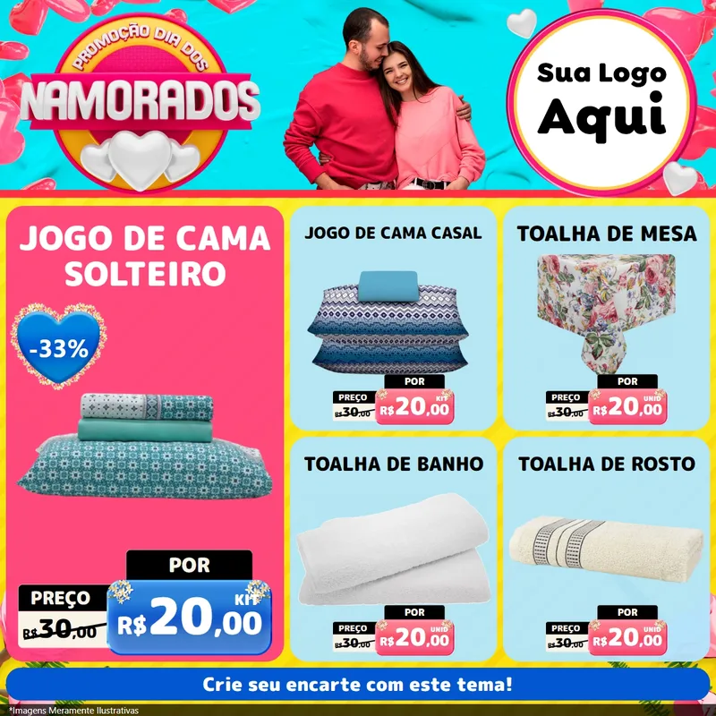 Modelo de Rede Social para Feed Facebook com o tema Promoção Dia dos Namorados para Cama, Mesa e Banho