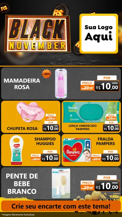 Modelo de TV para TV Vertical com o tema Black November para Bebês