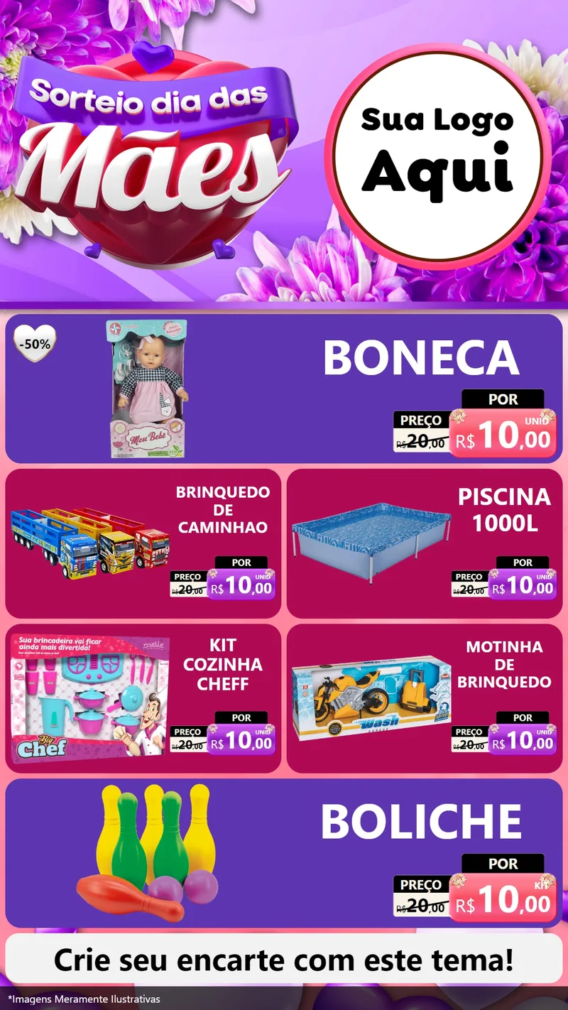 Modelo de TV para TV Vertical com o tema Sorteio Dia das Mães para Brinquedos