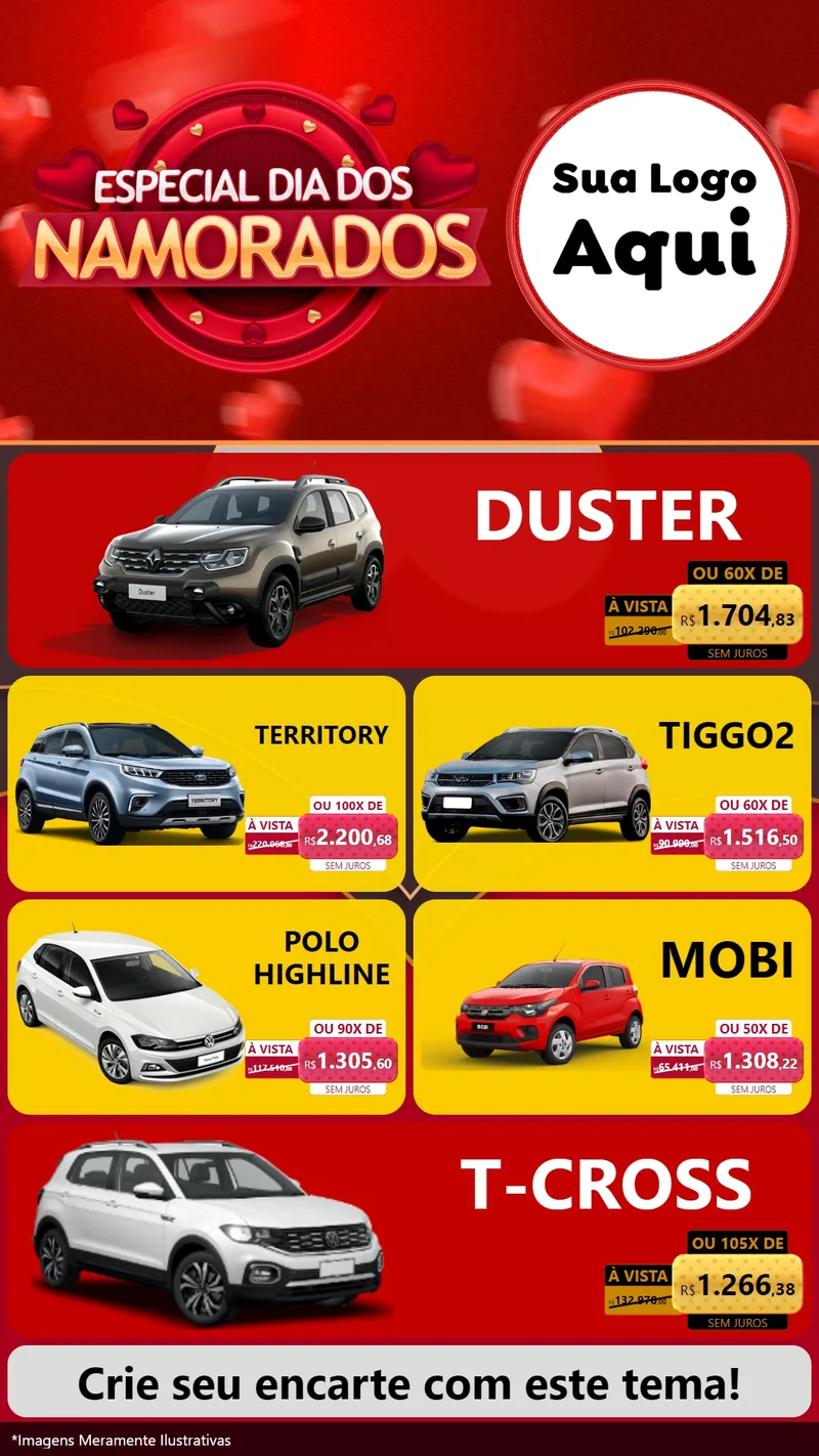 Modelo de TV para TV Vertical com o tema Especial Dia Dos Namorados para Concessionaria de Carros