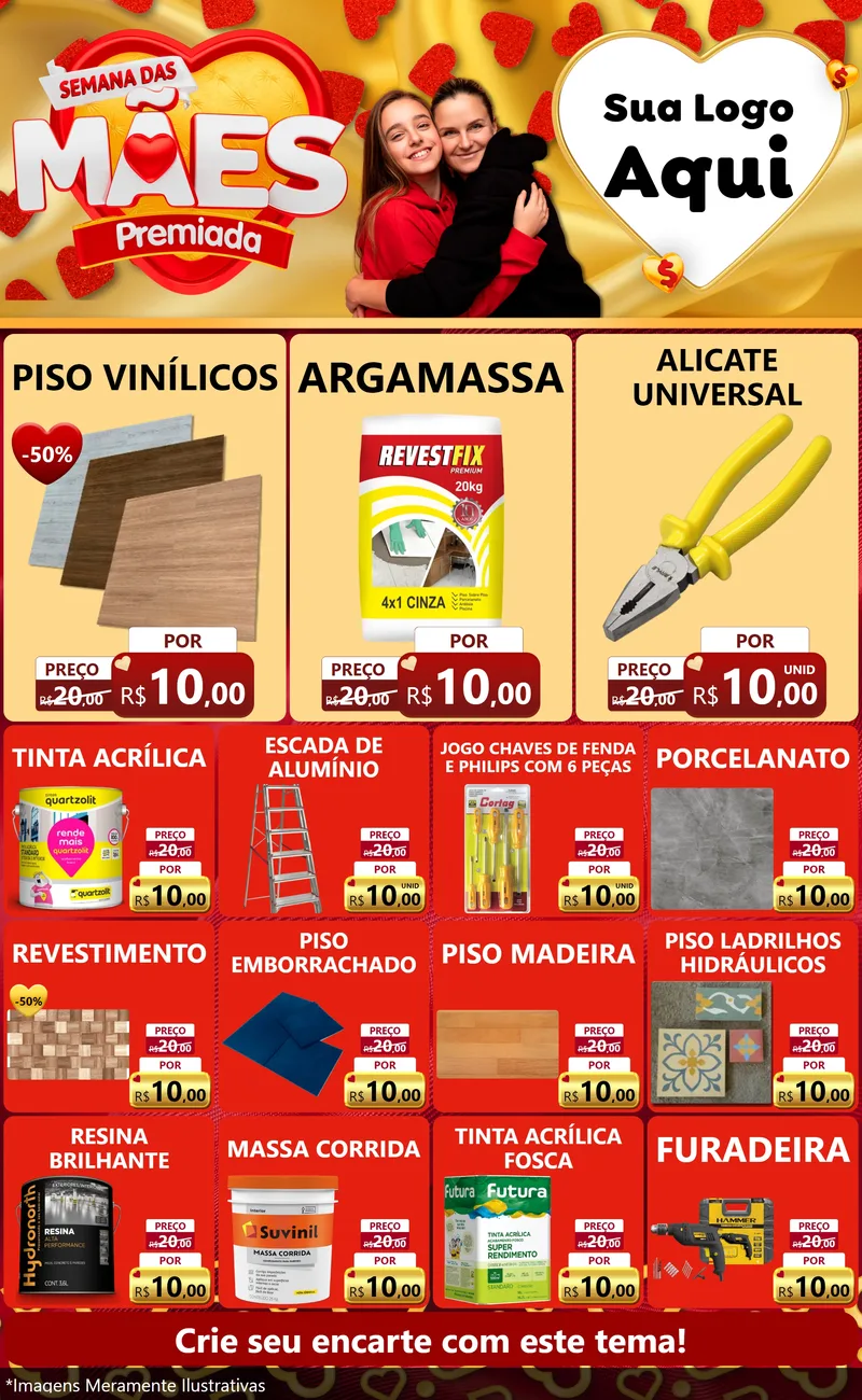 Modelo de Encarte para Encarte Grande com o tema Semana das Mães Premiada para Material para Construção