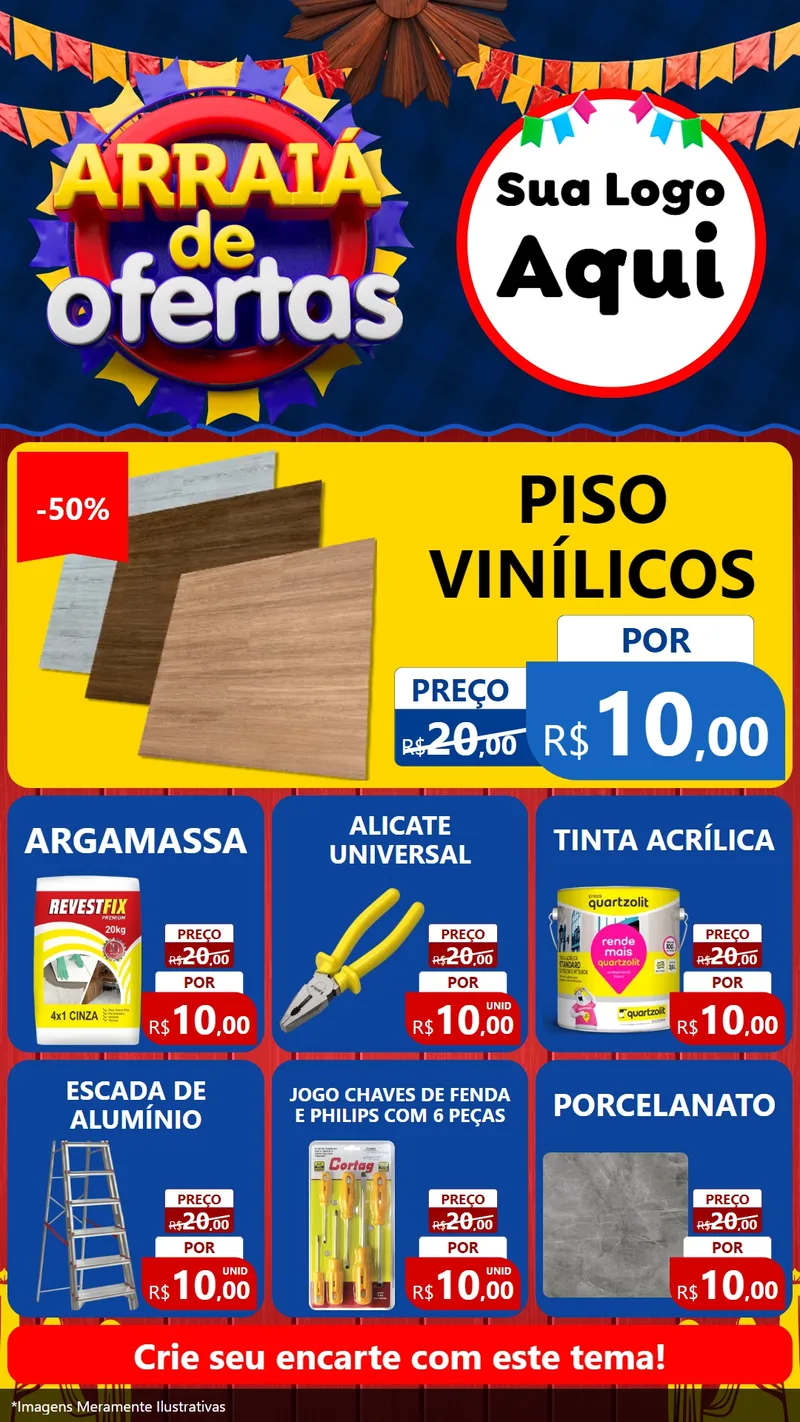 Modelo de Rede Social para Stories com o tema Arraiá de Ofertas para Material para Construção