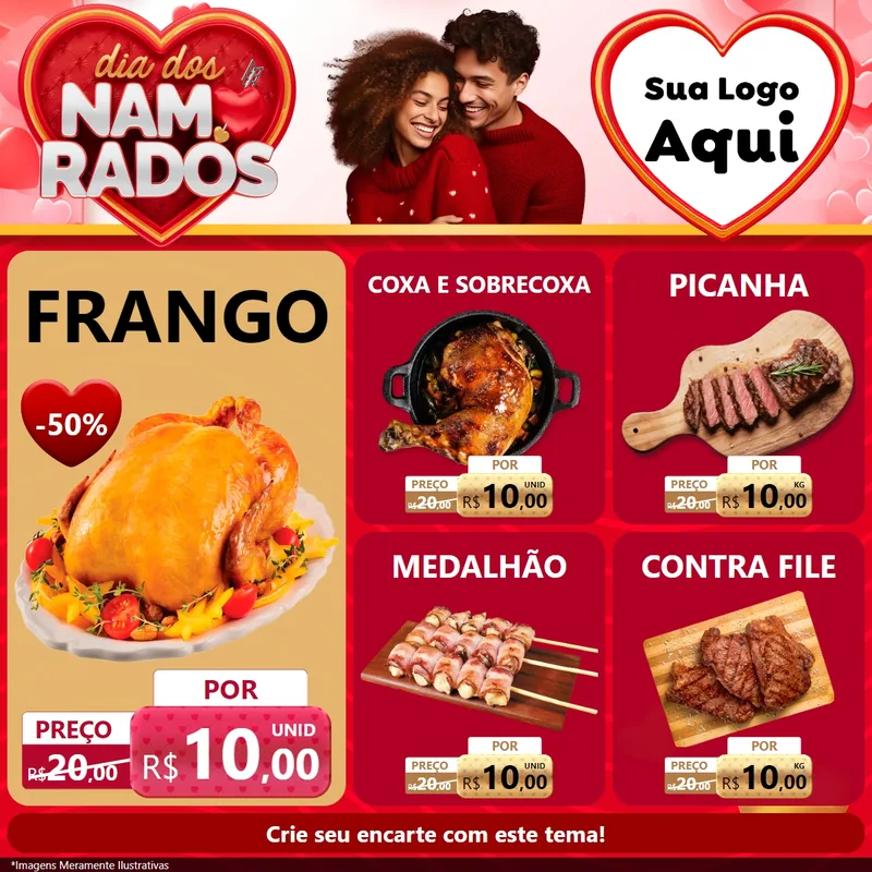 Modelo de Rede Social para Feed Facebook com o tema Dia dos Namorados para Assados