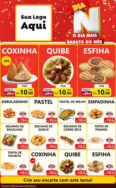 Modelo de Encarte para Encarte Grande com o tema Dia N o Dia Mais Barato do Mês para Salgadaria