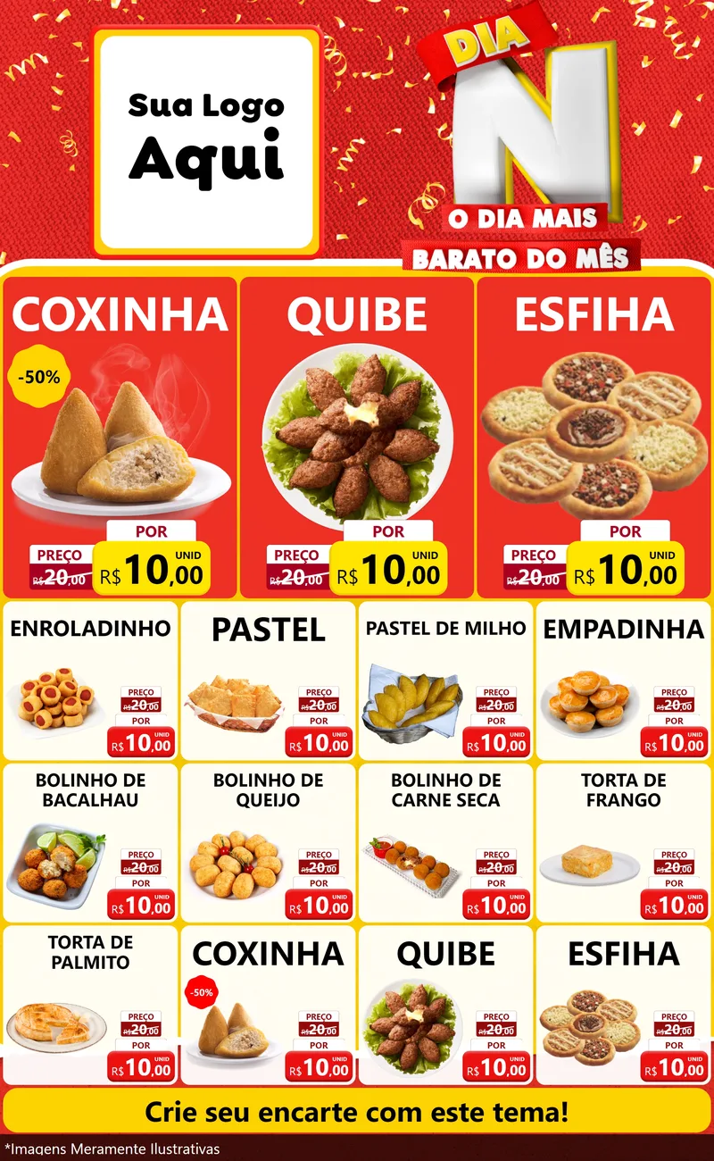 Modelo de Encarte para Encarte Grande com o tema Dia N o Dia Mais Barato do Mês para Salgadaria