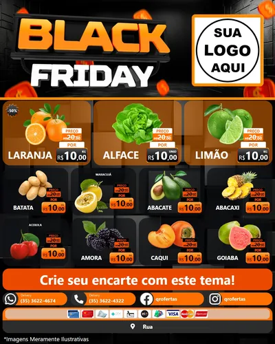 Modelo de Rede Social para Feed Instagram com o tema Black Friday para Hortifrúti