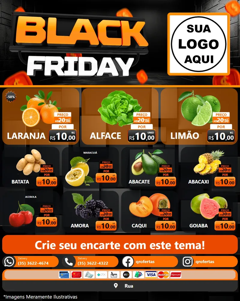 Modelo de Rede Social para Feed Instagram com o tema Black Friday para Hortifrúti