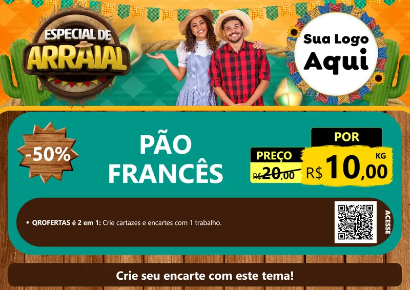 Modelo de Cartaz para Cartaz A4 Horizontal com o tema Especial De Arraial para Padaria
