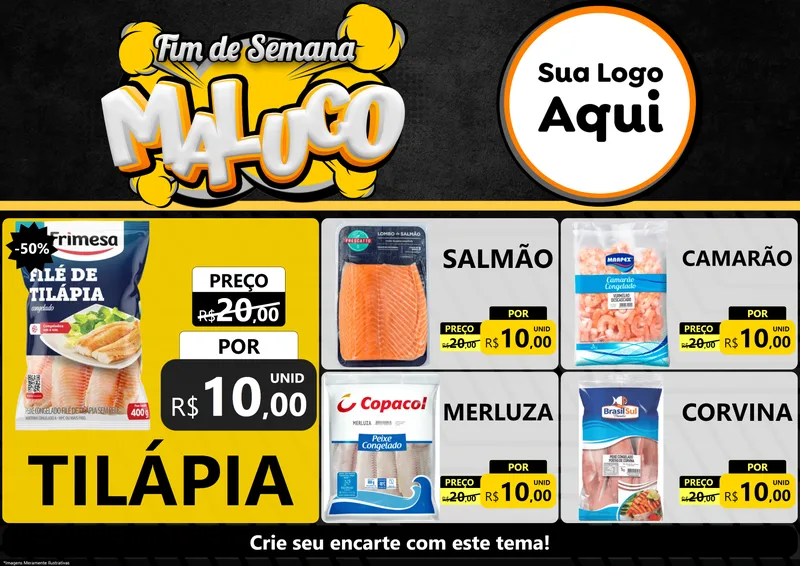 Modelo de Encarte para Encarte A4 Horizontal com o tema Fim de Semana Maluco para Peixaria