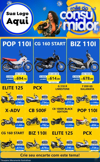 Modelo de Encarte para Encarte Grande com o tema Mês do Consumidor para Concessionaria de Motos