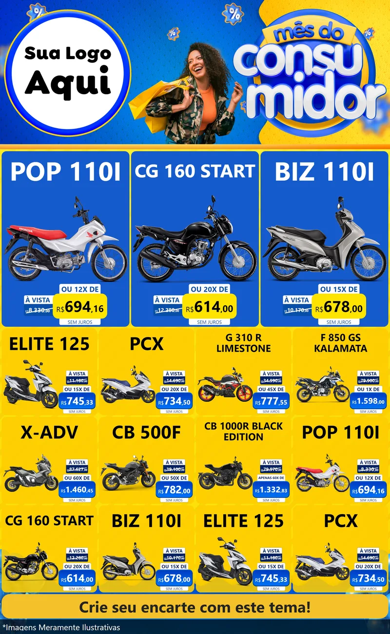 Modelo de Encarte para Encarte Grande com o tema Mês do Consumidor para Concessionaria de Motos