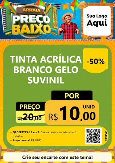 Modelo de Cartaz para Cartaz A4 Vertical com o tema Arraiá de Preço Baixo - Junina para Tintas e Ferramentas