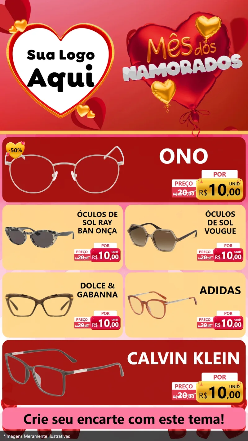 Modelo de TV para TV Vertical com o tema Mês dos Namorados para Óticas