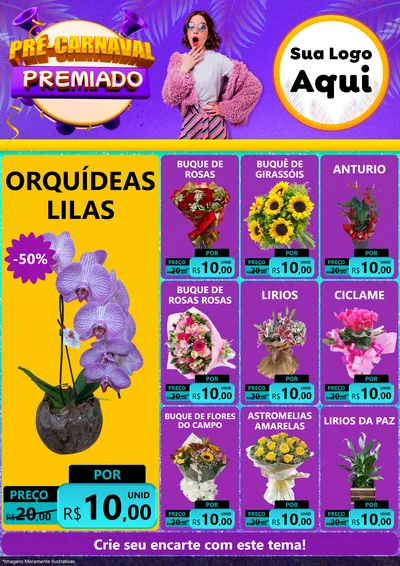 Modelo de Encarte para Encarte A4 Vertical com o tema Pré-Carnaval Premiado para Floricultura e jardim