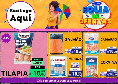 Modelo de Encarte para Encarte A4 Horizontal com o tema Folia de Ofertas para Peixaria