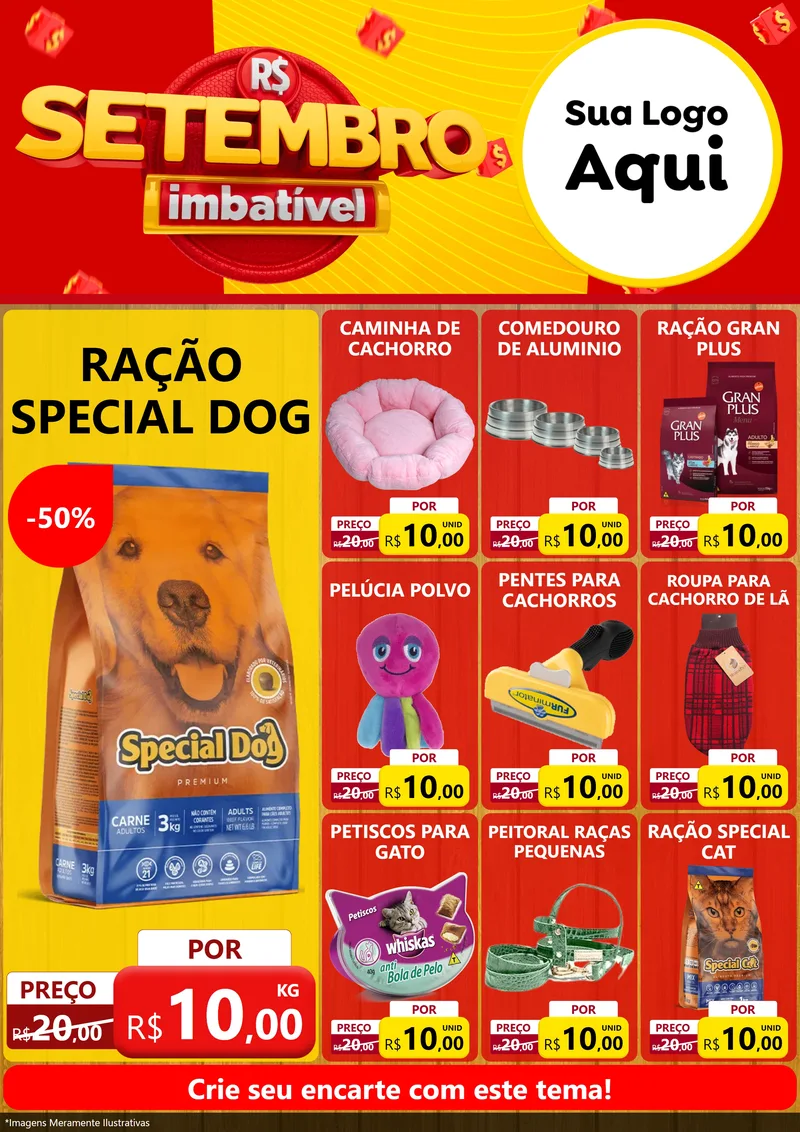 Modelo de Encarte para Encarte A4 Vertical com o tema Setembro Imbatível para Pet Shop
