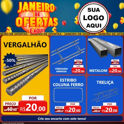 Modelo de Rede Social para Feed Facebook com o tema Janeiro de Ofertas É Aqui! para Ferragens