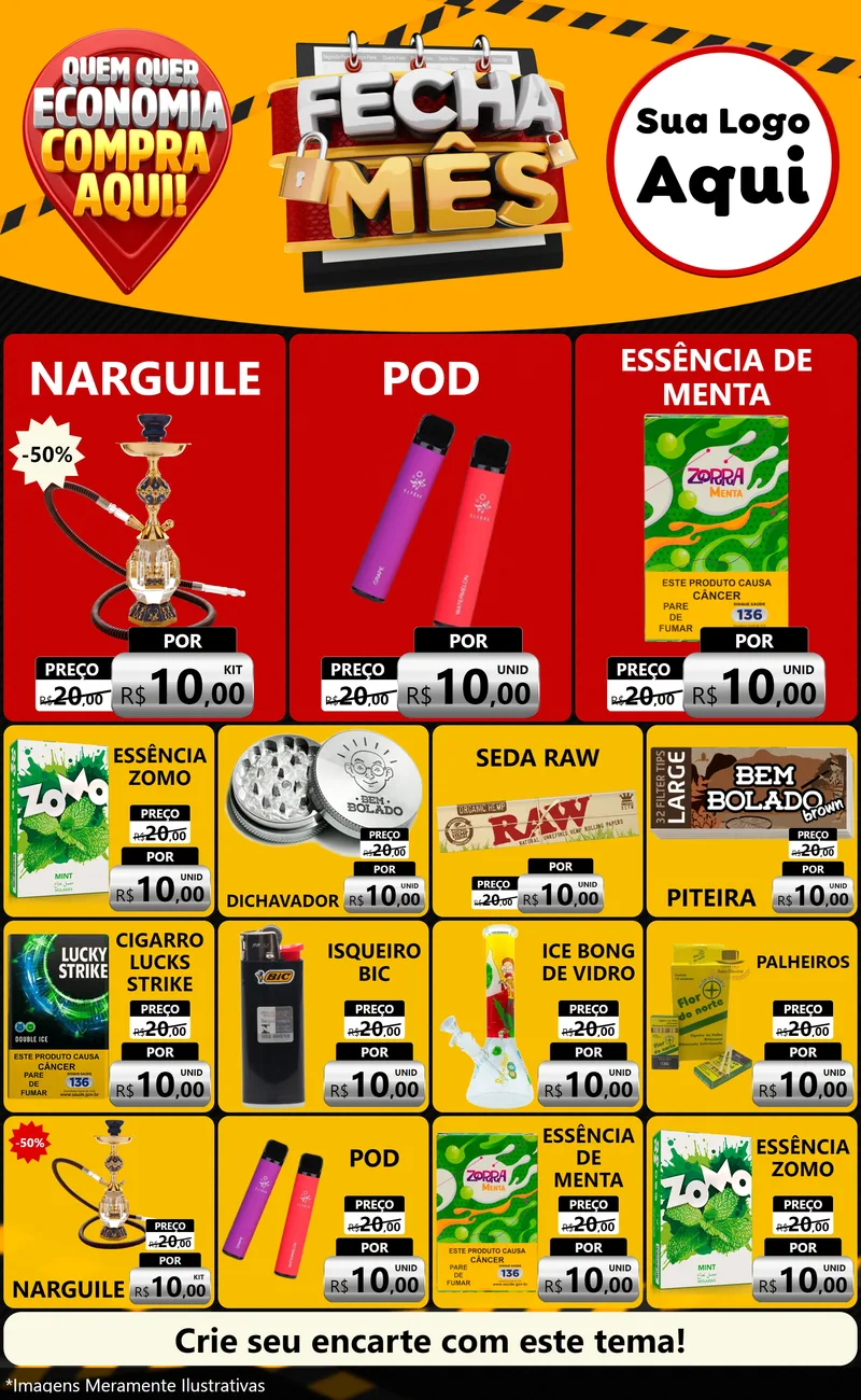 Modelo de Encarte para Encarte Grande com o tema Fecha Mês para Tabacaria